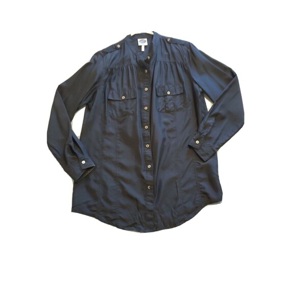 Womens Silk Blouse Sz M Lighweight Button Close Long Sleeve Chest Pocket DG2 - Picture 1 of 11